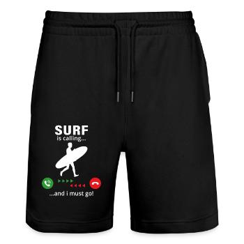 Le surf m’appelle et je dois y aller - Short de jogging bio TRAINER Stanley/Stella unisexe - noir - Devant - Nik (191cm) & Marisol (170cm)
