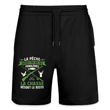 Cadeau Chasse Pêche Chasseur T-Shirt Pêcheur - Short de jogging bio TRAINER Stanley/Stella unisexe - noir - Devant - Nik (191cm) & Marisol (170cm)