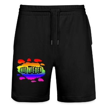 AfD stoppen gegen rechts Demokratie Vielfalt links - Stanley/Stella Unisex Bio Joggingshorts Trainer  - Schwarz - Vorne - Nik (191cm) & Marisol (170cm)
