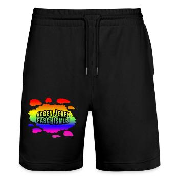 AfD stoppen gegen rechts Demokratie Vielfalt links - Stanley/Stella Unisex Bio Joggingshorts Trainer  - Schwarz - Vorne - Nik (191cm) & Marisol (170cm)