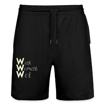 WWW weck worscht woi Rhoihesse - Stanley/Stella Unisex Bio Joggingshorts Trainer  - Schwarz - Vorne - Nik (191cm) & Marisol (170cm)