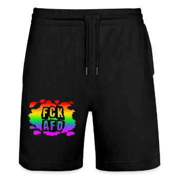 AfD stoppen gegen rechts Demokratie Vielfalt links - Stanley/Stella Unisex Bio Joggingshorts Trainer  - Schwarz - Vorne - Nik (191cm) & Marisol (170cm)