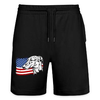 Galgo Español America Flag Dogs Wilsigns - Stanley/Stella Trainer Unisex Organic Jogging Shorts - black - Front - Nik (191cm) & Marisol (170cm)