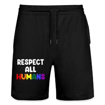 Respect All Humans - Stanley/Stella Unisex Bio Joggingshorts Trainer  - Schwarz - Vorne - Nik (191cm) & Marisol (170cm)