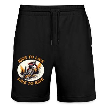 Ride to Live, Live to Ride, vtt de descente - Short de jogging bio TRAINER Stanley/Stella unisexe - noir - Devant - Nik (191cm) & Marisol (170cm)