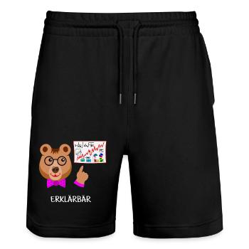Explainer bear, teacher funny bear intelligent, smart - Stanley/Stella Trainer Unisex Organic Jogging Shorts - black - Front - Nik (191cm) & Marisol (170cm)