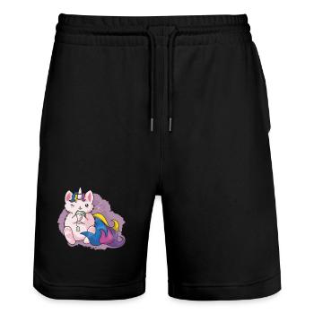 Kitty Katacorn Teatime - Stanley/Stella Trainer Unisex Organic Jogging Shorts - black - Front - Nik (191cm) & Marisol (170cm)