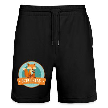 Schulkind - schlauer Fuchs - Schulbeginn - Stanley/Stella Unisex Bio Joggingshorts Trainer  - Schwarz - Vorne - Nik (191cm) & Marisol (170cm)