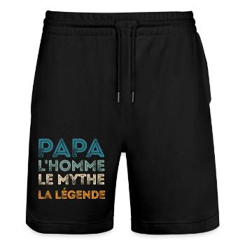 Papa Homme Mythe Légende - Short de jogging bio TRAINER Stanley/Stella unisexe - noir - Devant - Nik (191cm) & Marisol (170cm)