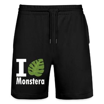I love Monstera Fensterblatt Pflanzen Geschenk - Stanley/Stella Unisex Bio Joggingshorts Trainer  - Schwarz - Vorne - Nik (191cm) & Marisol (170cm)