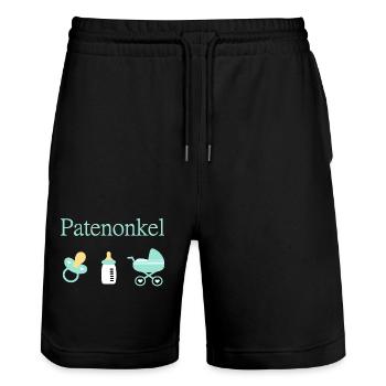 Patenonkel Geburt Junge Taufe - Stanley/Stella Unisex Bio Joggingshorts Trainer  - Schwarz - Vorne - Nik (191cm) & Marisol (170cm)