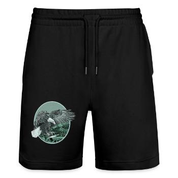 Adler Adlermotiv Weißkopfseeadler Jagd Fischfang - Stanley/Stella Unisex Bio Joggingshorts Trainer  - Schwarz - Vorne - Nik (191cm) & Marisol (170cm)
