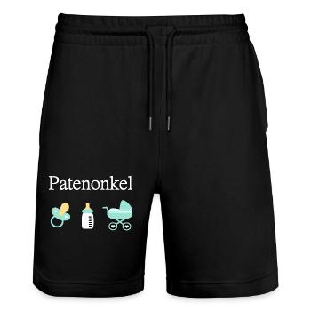 Patenonkel Geburt Junge Taufe - Stanley/Stella Unisex Bio Joggingshorts Trainer  - Schwarz - Vorne - Nik (191cm) & Marisol (170cm)