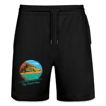 big beach maui island hawaii nature illustration - Stanley/Stella Trainer Unisex Organic Jogging Shorts - black - Front - Nik (191cm) & Marisol (170cm)