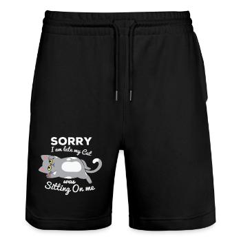 not in the morning, being late, missing the alarm clock - Stanley/Stella Trainer Unisex Organic Jogging Shorts - black - Front - Nik (191cm) & Marisol (170cm)