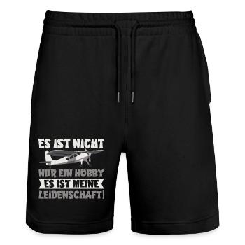 Flugzeugmodellbauer Modellflug Hobby Geschenk - Stanley/Stella Unisex Bio Joggingshorts Trainer  - Schwarz - Vorne - Nik (191cm) & Marisol (170cm)