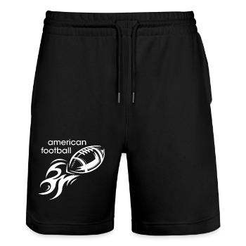 American Football Ball Sport Fire Throw Icon - Stanley/Stella Trainer Unisex Organic Jogging Shorts - black - Front - Nik (191cm) & Marisol (170cm)