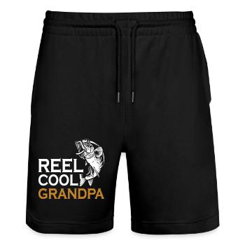 Grandpa Conquer Fishing Reel Cool - Stanley/Stella Trainer Unisex Organic Jogging Shorts - black - Front - Nik (191cm) & Marisol (170cm)