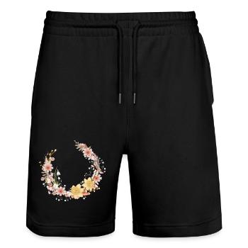 Couronne de fleurs, jonquilles printanières et chatons de palmier - Short de jogging bio TRAINER Stanley/Stella unisexe - noir - Devant - Nik (191cm) & Marisol (170cm)