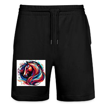 Horse - Stanley/Stella Trainer Unisex Organic Jogging Shorts - black - Front - Nik (191cm) & Marisol (170cm)