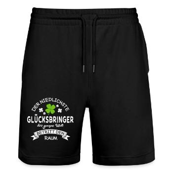 Glücksbringer betritt den Raum Kleeblatt Spruch - Stanley/Stella Unisex Bio Joggingshorts Trainer  - Schwarz - Vorne - Nik (191cm) & Marisol (170cm)