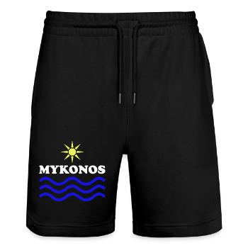 MYKONOS-GREECE Sun Water - Stanley/Stella Trainer Unisex Organic Jogging Shorts - black - Front - Nik (191cm) & Marisol (170cm)