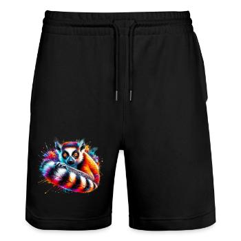 Lemur - Stanley/Stella Trainer Unisex Organic Jogging Shorts - black - Front - Nik (191cm) & Marisol (170cm)