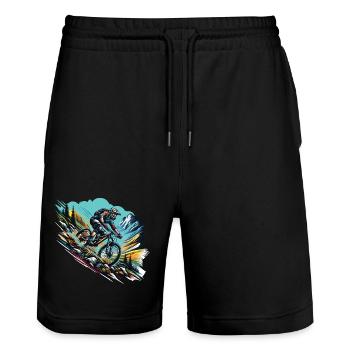 Downhill Abenteuer Im Gebirge - Stanley/Stella Unisex Bio Joggingshorts Trainer  - Schwarz - Vorne - Nik (191cm) & Marisol (170cm)