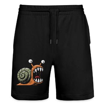 Snail with large teeth - Stanley/Stella Trainer Unisex Organic Jogging Shorts - black - Front - Nik (191cm) & Marisol (170cm)
