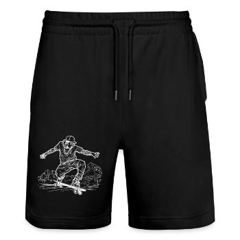 Skateboarder Drawing - Stanley/Stella Trainer Unisex Organic Jogging Shorts - black - Front - Nik (191cm) & Marisol (170cm)