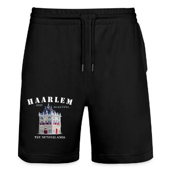 Haarlem Facade De Waag, Netherlands Hand Drawing - Stanley/Stella Trainer Unisex Organic Jogging Shorts - black - Front - Nik (191cm) & Marisol (170cm)