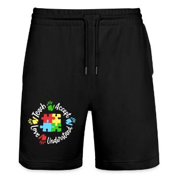 Autismus Bewusstsein Lehrer - Stanley/Stella Unisex Bio Joggingshorts Trainer  - Schwarz - Vorne - Nik (191cm) & Marisol (170cm)
