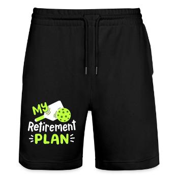 Pickleball-Spieler Ruhestand - Stanley/Stella Unisex Bio Joggingshorts Trainer  - Schwarz - Vorne - Nik (191cm) & Marisol (170cm)