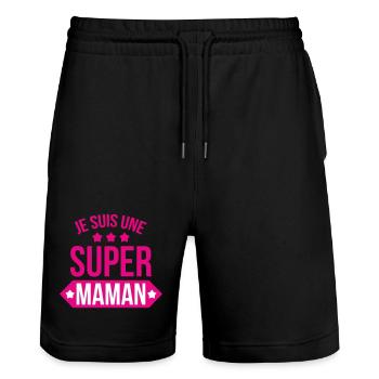 Je suis une super maman - Fête des Mères - Short de jogging bio TRAINER Stanley/Stella unisexe - noir - Devant - Nik (191cm) & Marisol (170cm)