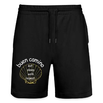 BuenCamino Muschel Motiv - Stanley/Stella Unisex Bio Joggingshorts Trainer  - Schwarz - Vorne - Nik (191cm) & Marisol (170cm)