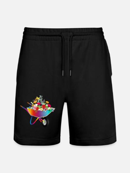 Bunte Schubkarre mit Blumenpracht - Stanley/Stella Unisex Bio Joggingshorts Trainer - Schwarz