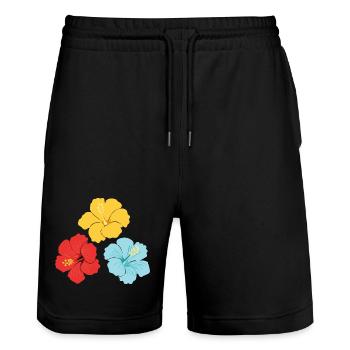 Hibiskus Trio – Knallige Farben mit Outlines - Stanley/Stella Unisex Bio Joggingshorts Trainer  - Schwarz - Vorne - Nik (191cm) & Marisol (170cm)