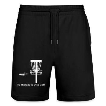 My Therapy is Disc Golf - Stanley/Stella Trainer Unisex Organic Jogging Shorts - black - Front - Nik (191cm) & Marisol (170cm)