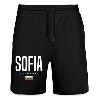 Sofia Bulgaria - Stanley/Stella Trainer Unisex Organic Jogging Shorts - black - Front - Nik (191cm) & Marisol (170cm)