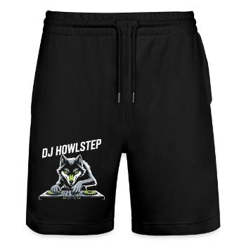 DJ Howlstep Wolf Am Pult EDM Rave Vibes - Stanley/Stella Unisex Bio Joggingshorts Trainer  - Schwarz - Vorne - Nik (191cm) & Marisol (170cm)