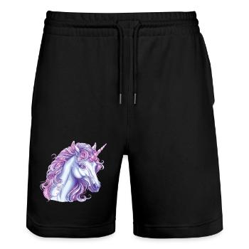 Verzauberter Einhorn Magischer Ausdruck - Stanley/Stella Unisex Bio Joggingshorts Trainer  - Schwarz - Vorne - Nik (191cm) & Marisol (170cm)