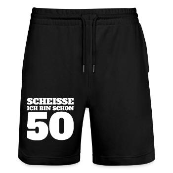 Shit I'm already 50 Fun Shirt - Stanley/Stella Trainer Unisex Organic Jogging Shorts - black - Front - Nik (191cm) & Marisol (170cm)