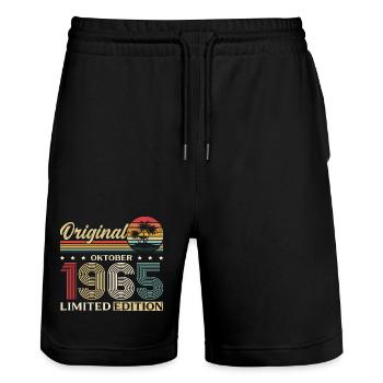 60. Geburtstag Original Oktober Jahrgang 1965 - Stanley/Stella Unisex Bio Joggingshorts Trainer  - Schwarz - Vorne - Nik (191cm) & Marisol (170cm)