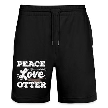 Sea Otter Cartoon Peace Love - Stanley/Stella Trainer Unisex Organic Jogging Shorts - black - Front - Nik (191cm) & Marisol (170cm)