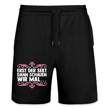 Bachelor Party Team Bride Hen Party - Stanley/Stella Trainer Unisex Organic Jogging Shorts - black - Front - Nik (191cm) & Marisol (170cm)