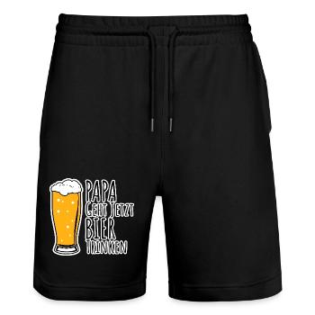 Bin dann mal weg! Papa geht jetzt Bier trinken! - Stanley/Stella Unisex Bio Joggingshorts Trainer  - Schwarz - Vorne - Nik (191cm) & Marisol (170cm)