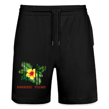 Tropical Hibiscus Paradise Found - Stanley/Stella Trainer Unisex Organic Jogging Shorts - black - Front - Nik (191cm) & Marisol (170cm)
