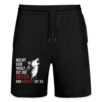 CoolesWolfs design with saying - Stanley/Stella Trainer Unisex Organic Jogging Shorts - black - Front - Nik (191cm) & Marisol (170cm)