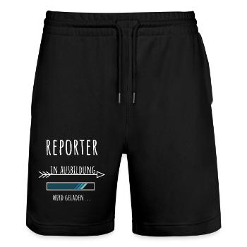 Journalism Student Profession Training Reporter - Stanley/Stella Trainer Unisex Organic Jogging Shorts - black - Front - Nik (191cm) & Marisol (170cm)