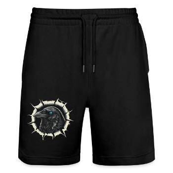Gothic Crow Peeking Out of Crack - Raven - Stanley/Stella Trainer Unisex Organic Jogging Shorts - black - Front - Nik (191cm) & Marisol (170cm)